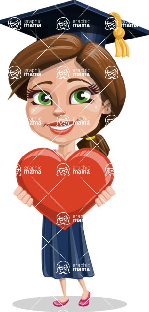 Cute Graduation Girl Cartoon Vector Character AKA Sheryl - Romantic Inloved Graduate Girl Cartoon Character